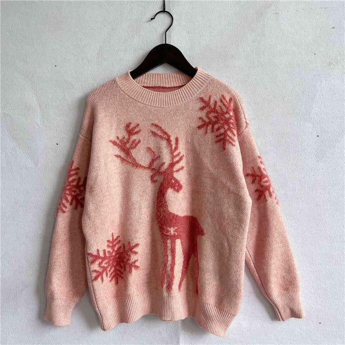 Festive Reindeer and Snowflake Knit Sweater