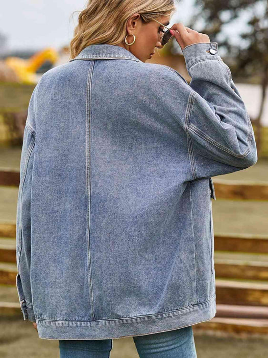 Trendy Oversized Denim Coat with Stylish Collar and Functional Pockets