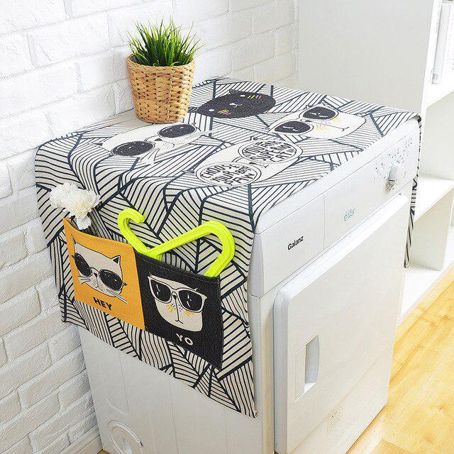 Linen Washing Machine Protector with Whimsical Cartoon Design