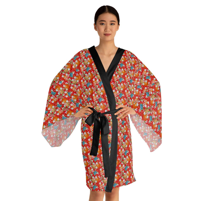 Elegant Japanese Floral Kimono with Flowing Bell Sleeves