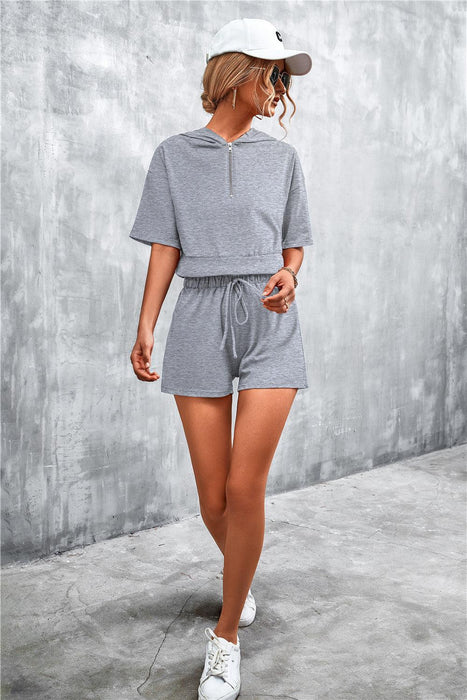 Effortless Style Hooded Crop Top and Shorts Set