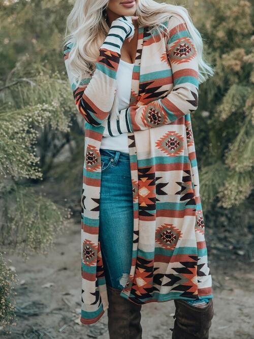 Elegant Geometric Print Long Sleeve Cardigan