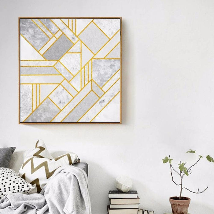 Abstract Golden Geometry Wall Art Print - Enhance Your Home Decor