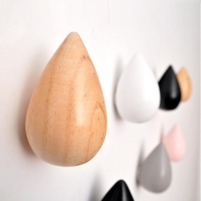 Water Drop Wooden Coat Hook Hanger for Bedroom Wall Decor