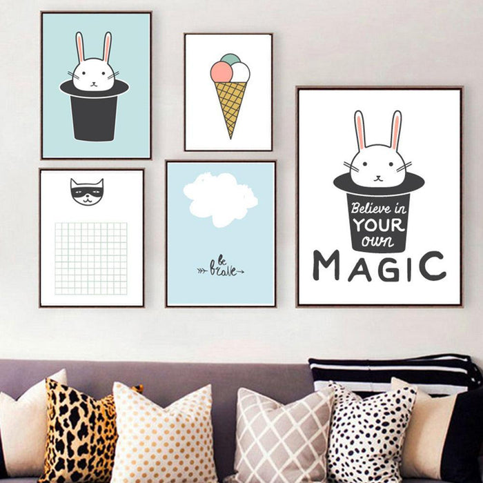 Playful Ice Cream Bunny Canvas Artwork