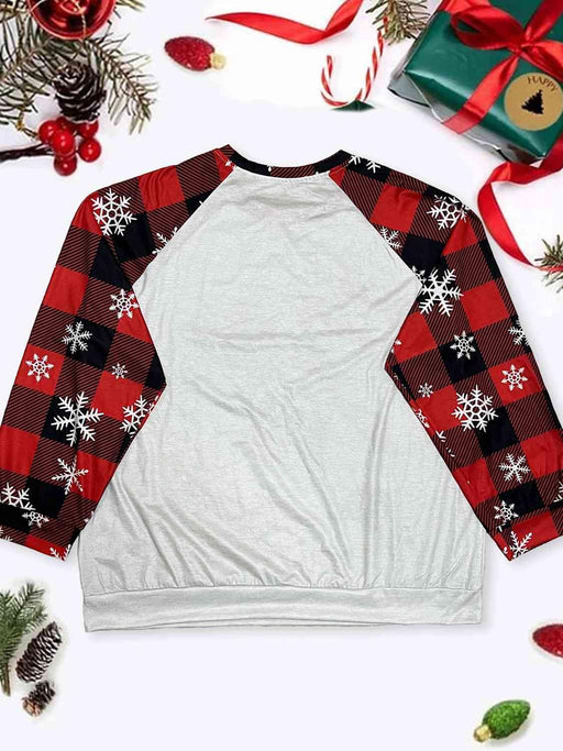 Plus Size Cozy Long Sleeve Top with Winter Reindeer Design