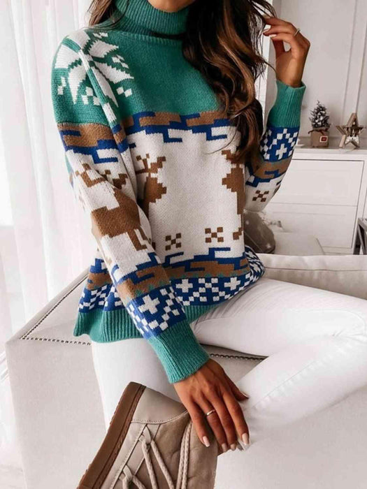 Winter Wonderland Reindeer Turtleneck Sweater - Stay Cozy and Stylish!