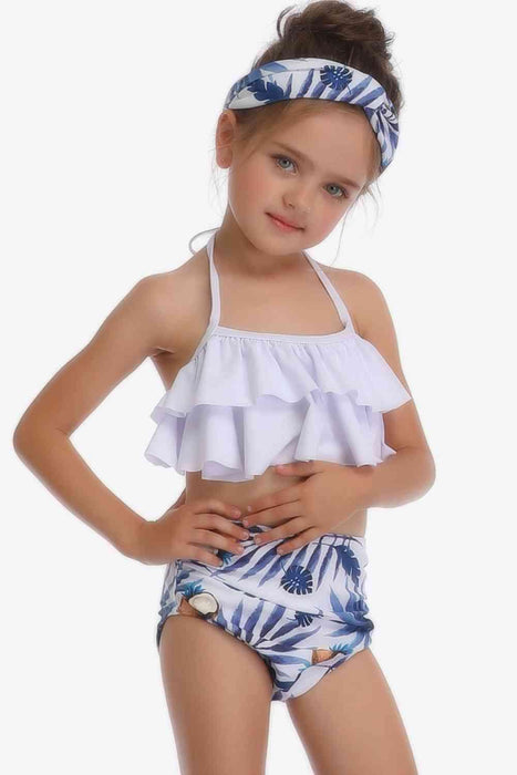 Sunny Shores Ruffled Halter Swimsuit Ensemble