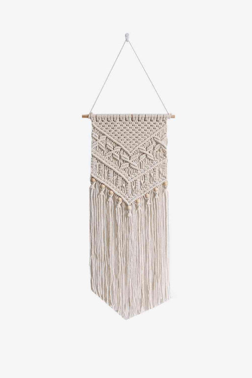 Bohemian Handcrafted Cotton and Wood Macrame Wall Decor with Intricate Fringe