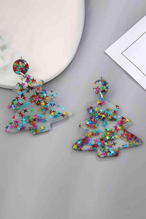 Festive Acrylic Christmas Tree Dangle Earrings