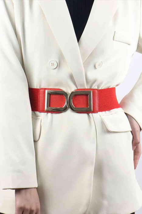 Chic Elastic PU Leather Belt with Stylish Double D Buckle