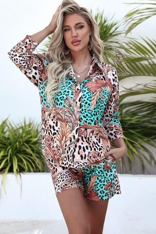 Tropical Escape Leopard & Tie-Dye Shirt Set