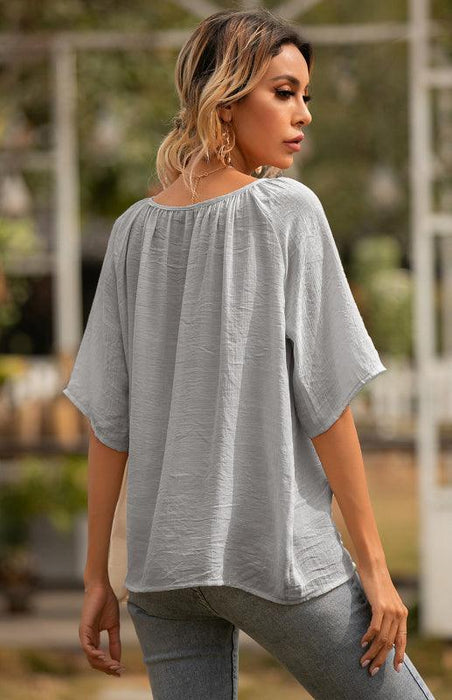 Square Neck Pleated Tunic Blouse with Raglan Sleeves - Women's Fashion Essential