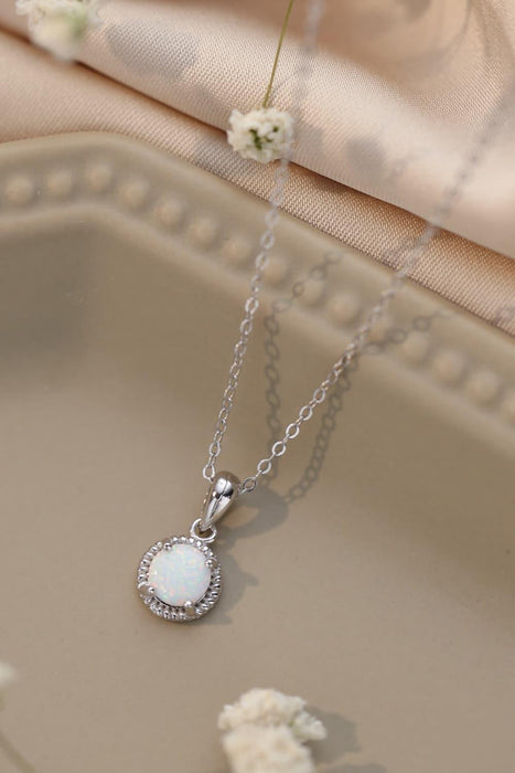 Opal Round Pendant Chain Necklace with Platinum Finish