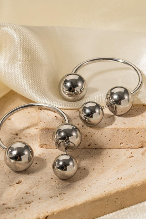 Shimmering Gold & Platinum Stainless Steel Ball Earrings - Luxe Elegance