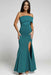 Elegant Off-Shoulder Fishtail Gown with Split Neckline