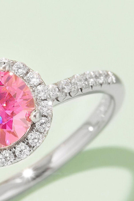 Radiant Pink Diamond Halo Ring - Sterling Silver Elegance