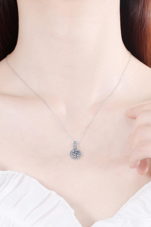 Glistening Moissanite Round Charm Necklace in Sterling Silver