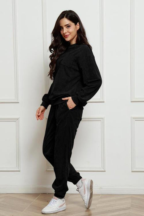 Cozy Lounge Ensemble Featuring Crew Neck Sweater and Jogger Trousers