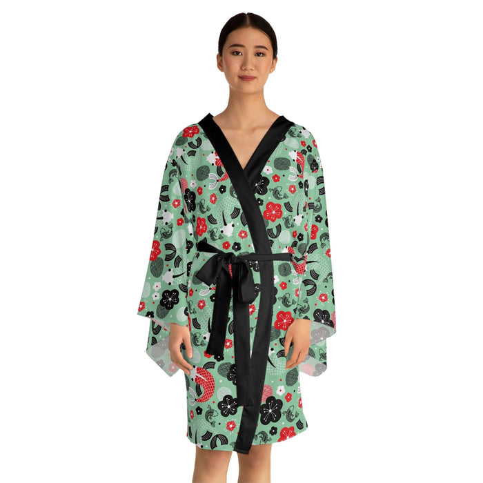 Japanese Elegance Bell Sleeve Kimono Robe with Coordinating Belt