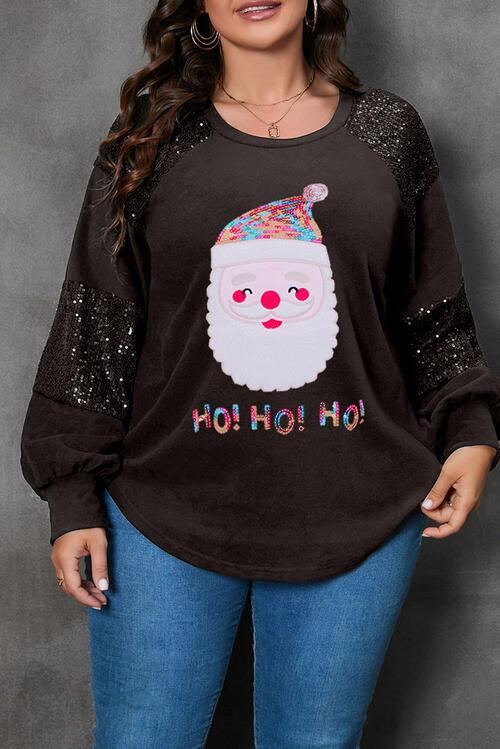 Sparkling Santa Sequin Plus Size Long Sleeve Shirt