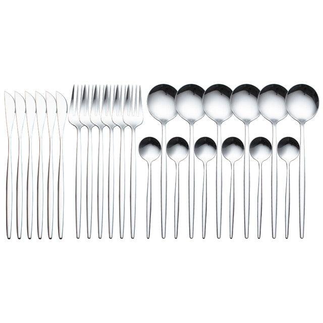 Elegant Dining Essential: Premium 24-Piece Stainless Steel Cutlery Set with Luxury Box