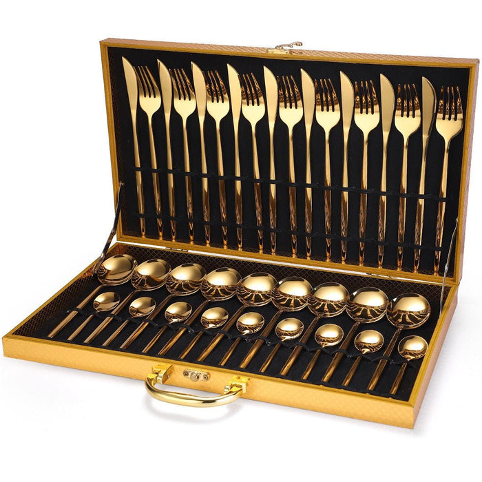 Elegant Dining Upgrade: Premium 24-Piece Stainless Steel Cutlery Set with Chic Storage Box