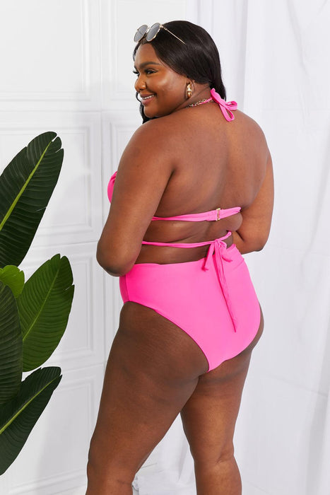 Pink Splash Twist-Front Halter Bikini Set for a Stylish Summer Look by Marina West Swim