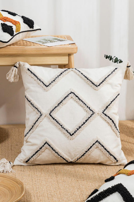 Geometric Embroidered Throw Pillow Cover Set with Zipper Enclosure