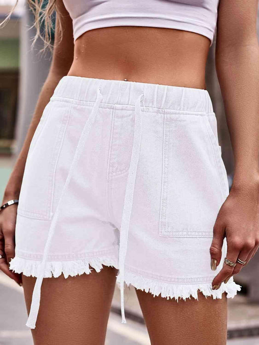 Chic Frayed Hem Drawstring Denim Shorts: Your Summer Essential