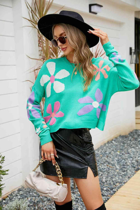 Cozy Blossom Oversized Acrylic Knit Jumper