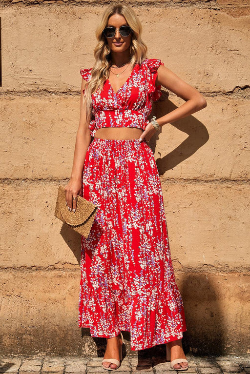 Floral Elegance Ruffled Two-Piece Outfit