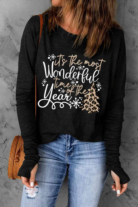 Chic Comfort: Trendy Graphic Print Long Sleeve T-Shirt