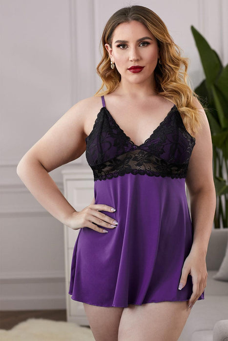 Enchanting Plus Size Lace Chemise with Cross-Back Straps for Elegance