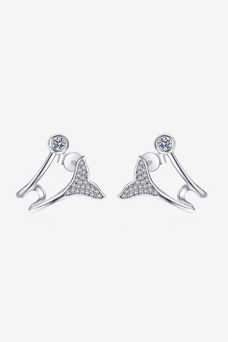 Ethereal Lab-Diamond Fishtail Earrings with Rhodium Finish in 925 Sterling Silver