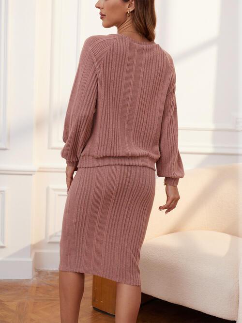 Cozy Ribbed Two-Piece Top and Skirt Set