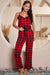 Elegant Spaghetti Strap Plaid Jumpsuit with Lace Detailing