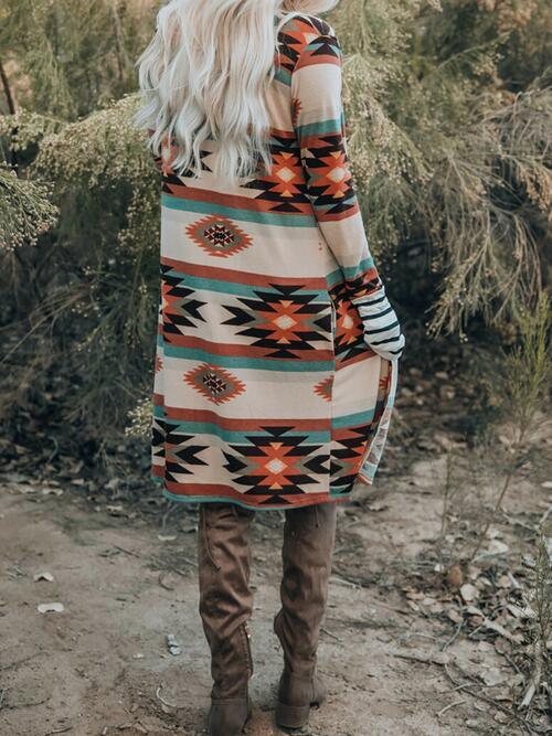 Elegant Geometric Print Long Sleeve Cardigan