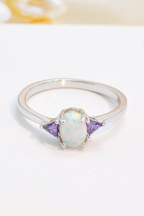 Radiant Opal and Zircon Silver Ring: Embrace the Essence of Elegance