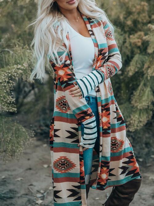 Elegant Geometric Print Long Sleeve Cardigan