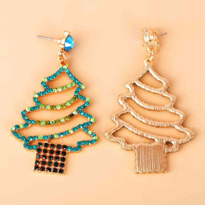 Sparkling Rhinestone Festive Tree Earrings