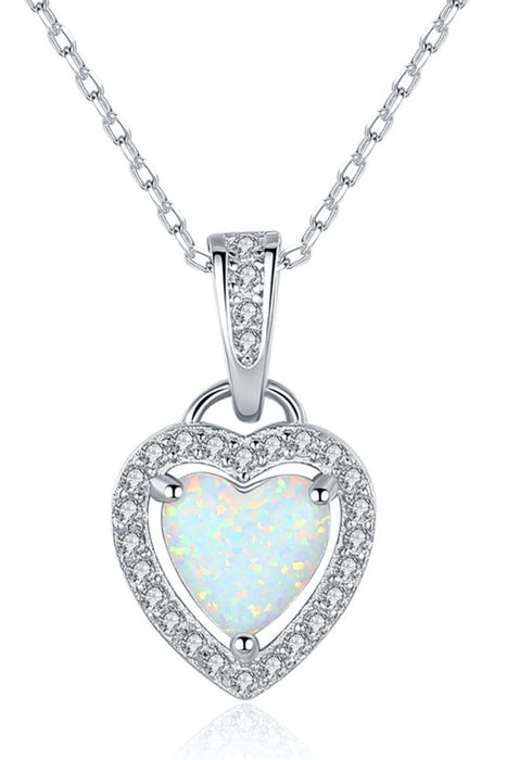 Opal Heart Pendant Necklace - Luxurious Platinum-Plated Jewelry