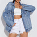 Effortlessly Chic Distressed Denim Jacket with Classic Collared Neck