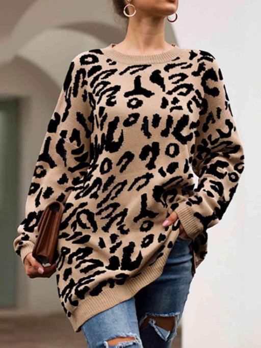 Leopard Print Oversized Knit Sweater