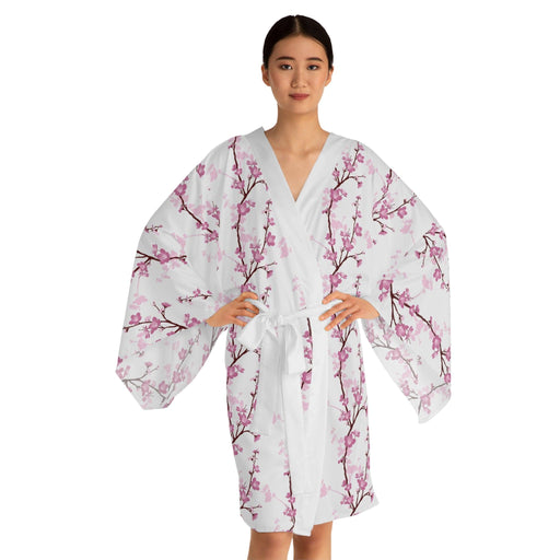 Japanese Blossom Bell-Sleeve Kimono with Waist Belt