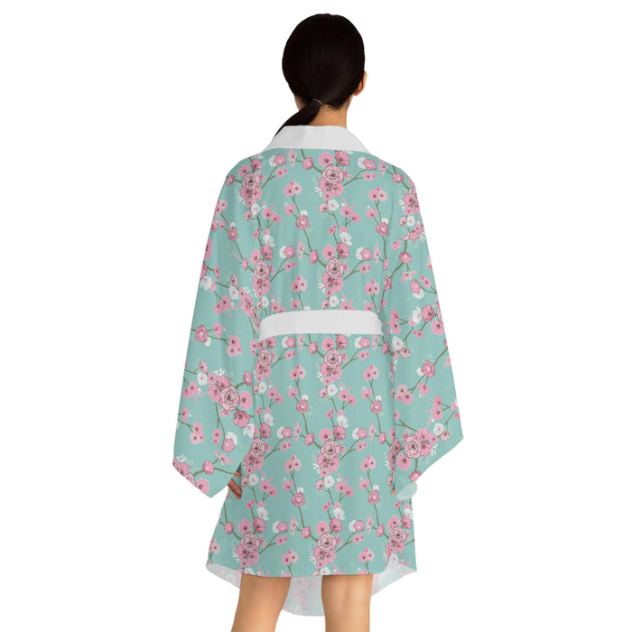 Cherry Blossom Elegance Kimono Robe with Flowing Sleeves and Stylish Belt