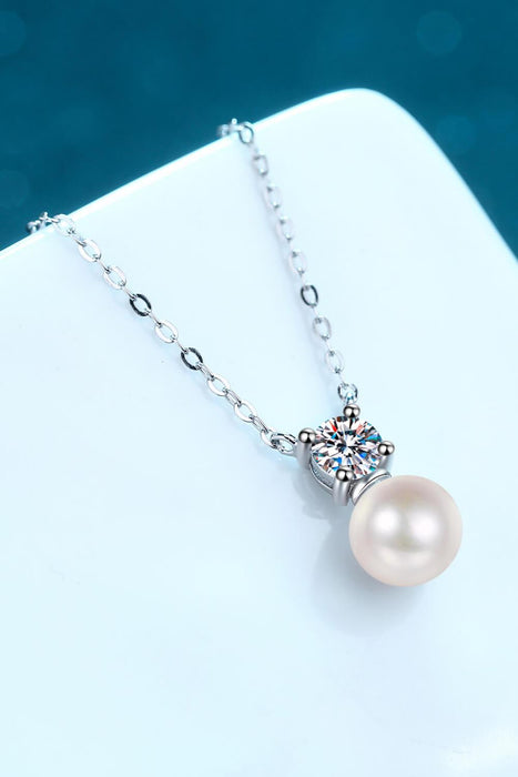 Sleek 925 Sterling Silver Necklace with Freshwater Pearl and Dazzling Lab-Created Diamond Accent