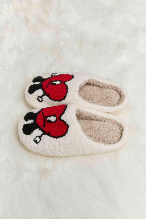 Melody Love Heart Print Plush Fleece Slippers for Cozy Comfort