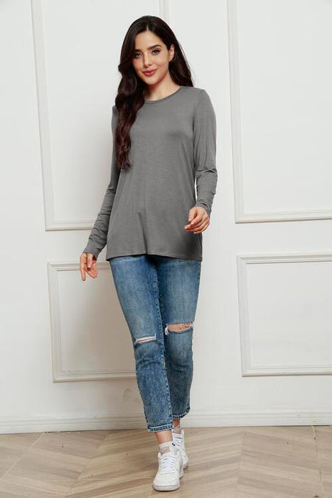 Chic Plus Size Long Sleeve Round Neck Polyester Blouse