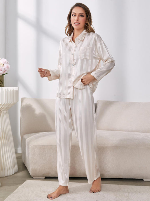 Cozy Button-Up Pajama Set with Lapel Collar